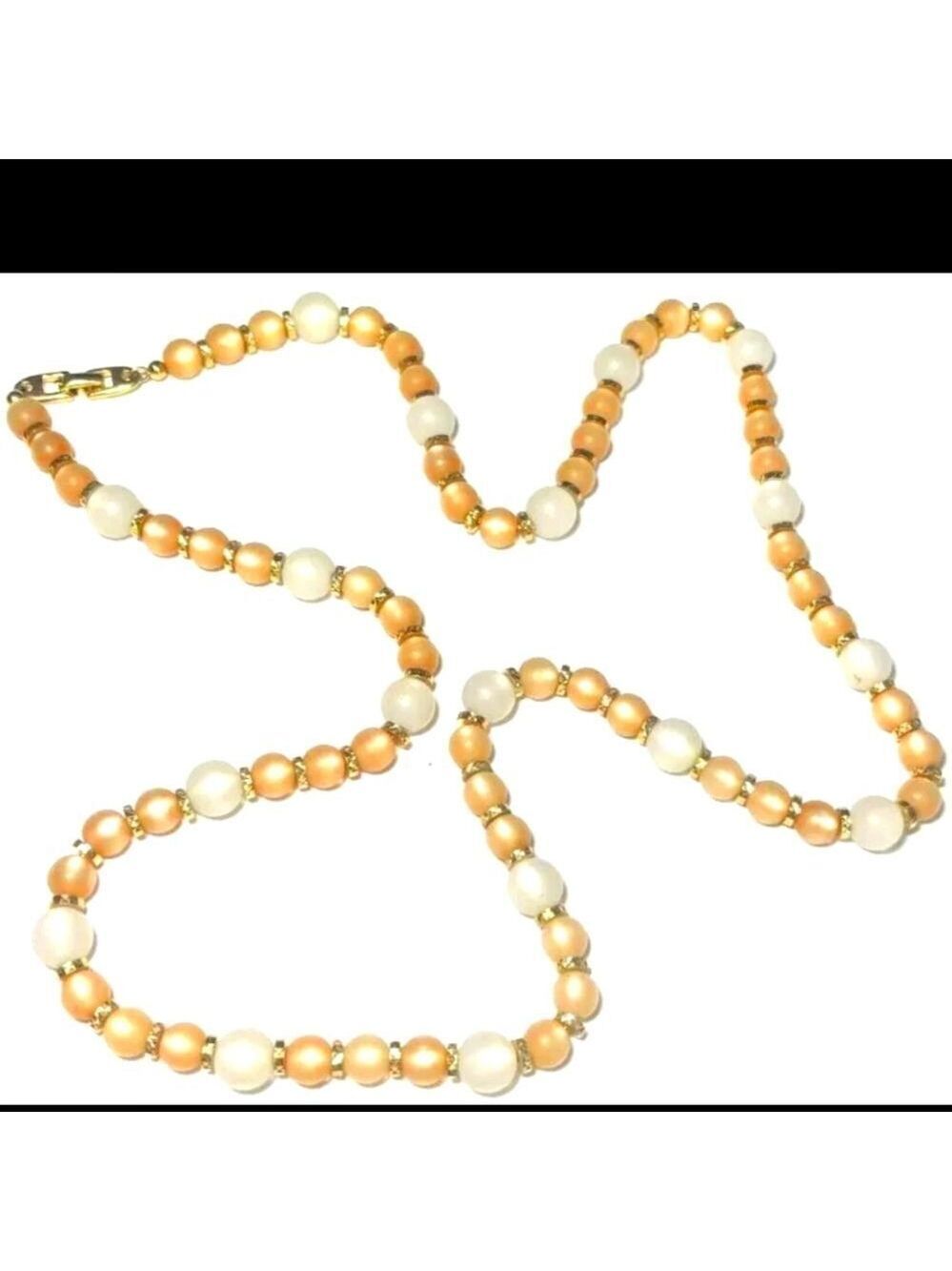 NAPIER Peach Orange Gold Tn Moon Glow Bead Vtg